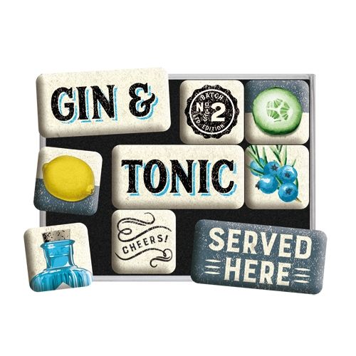 Nostalgic-Art 9pc Fridge Magnet Set Gin & Tonic Served Here