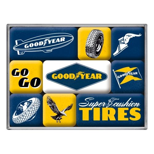 Nostalgic-Art 9pc Fridge Magnet Set Goodyear Logos