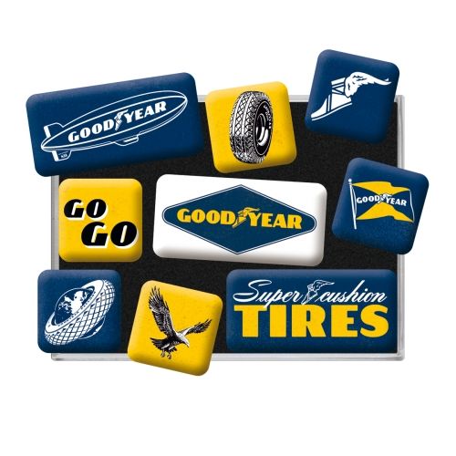 Nostalgic-Art 9pc Fridge Magnet Set Goodyear Logos