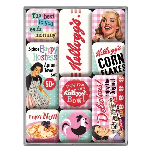 Nostalgic-Art 9pc Fridge Magnet Set Kellogg's Happy Hostess