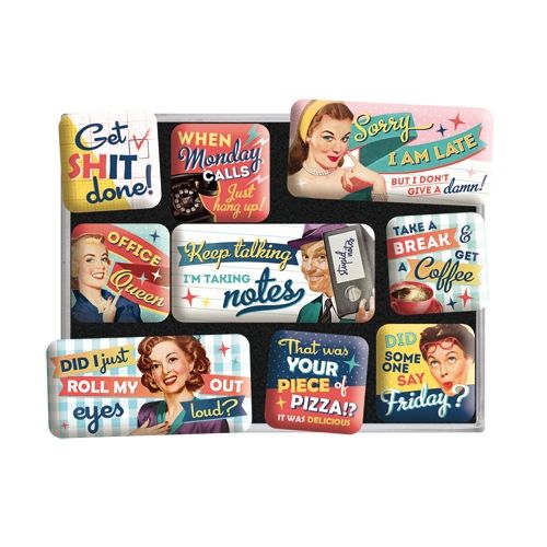 Nostalgic-Art 9pc Fridge Magnet Set Office Fun