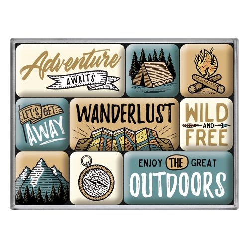 Nostalgic-Art 9pc Fridge Magnet Set Outdoor Adventure Awaits