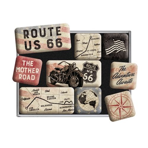 Nostalgic-Art 9pc Fridge Magnet Set Route 66 Bike Map
