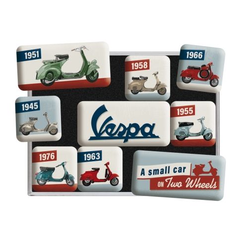 Nostalgic-Art 9pc Fridge Magnet Set Vespa Model Chart