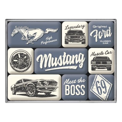 Nostalgic-Art 9pc Fridge Magnet Set Ford Mustang The Boss