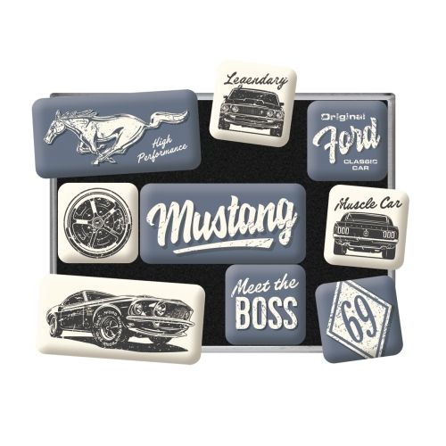Nostalgic-Art 9pc Fridge Magnet Set Ford Mustang The Boss