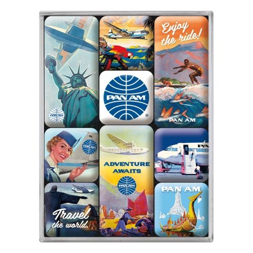 Nostalgic-Art 9pc Fridge Magnet Set Pan Am Travel The World Posters