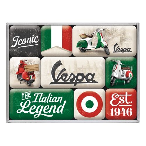 Nostalgic-Art 9pc Fridge Magnet Set Vespa Italian Legend
