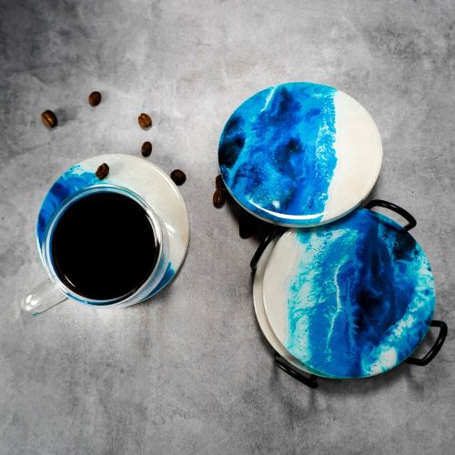Ocean-Inspired Ceramic Resin Coasters - Set of 4