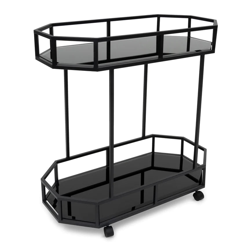 Octagon Black Glass Metal Bar Cart