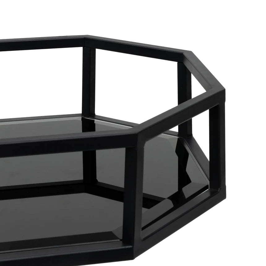 Octagon Black Glass Metal Bar Cart