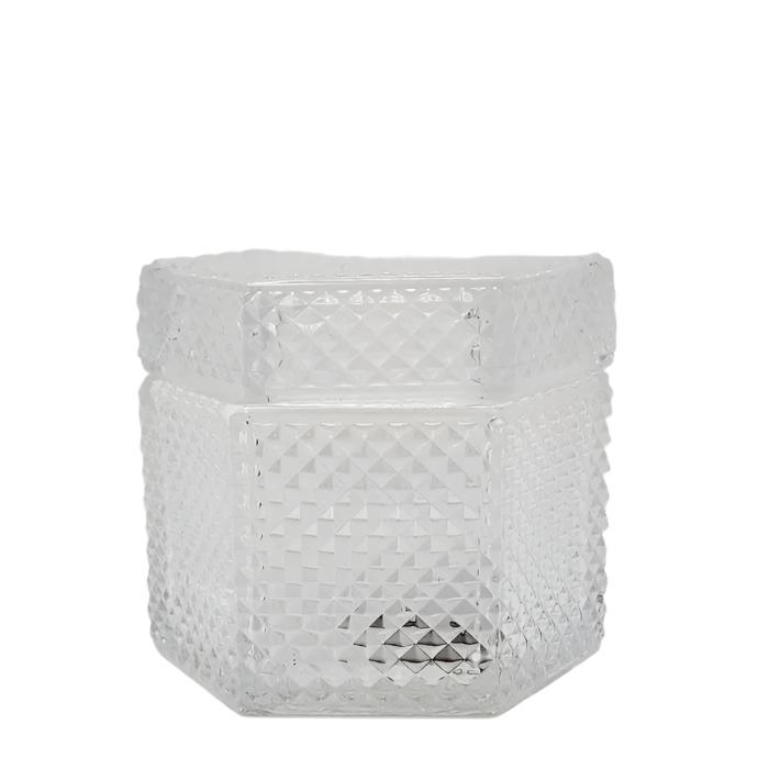 Octagon Diamond Micro-Cut Embossed Trinket Glass Jar - Small