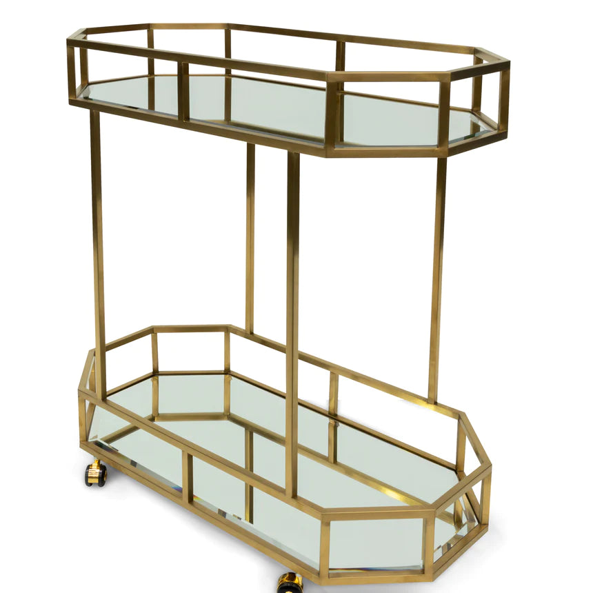 Octagon Gold Glass Metal Bar Cart