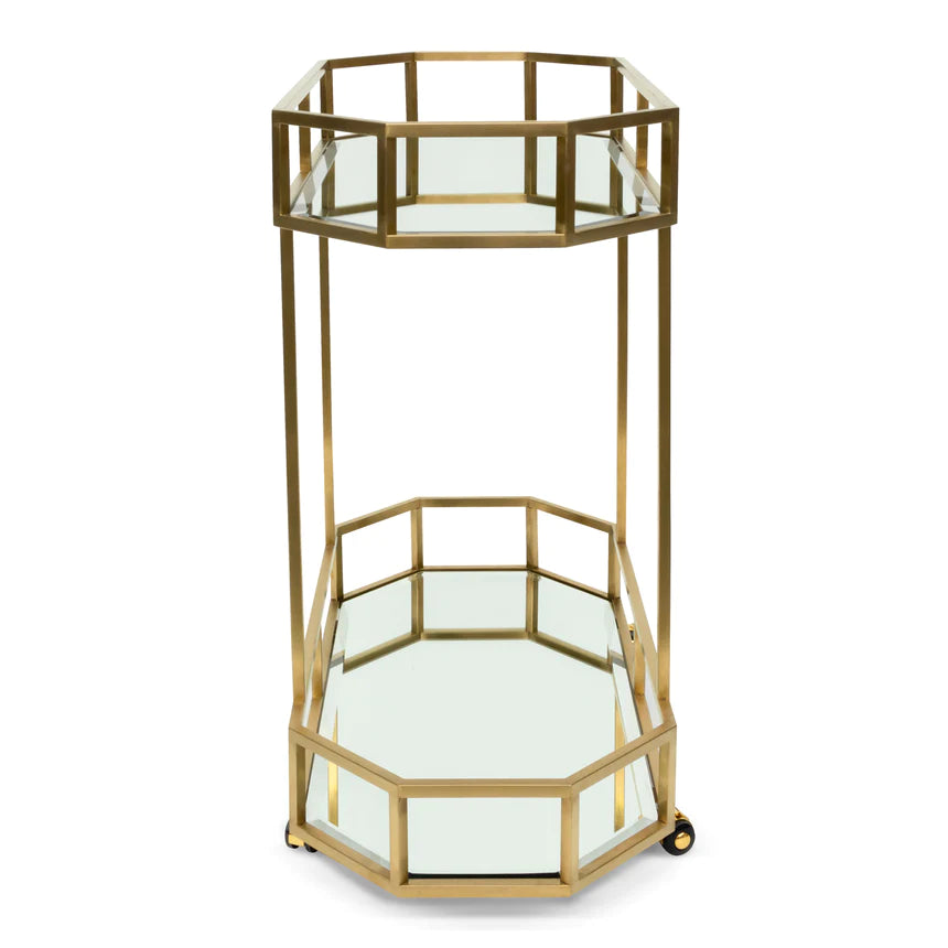 Octagon Gold Glass Metal Bar Cart