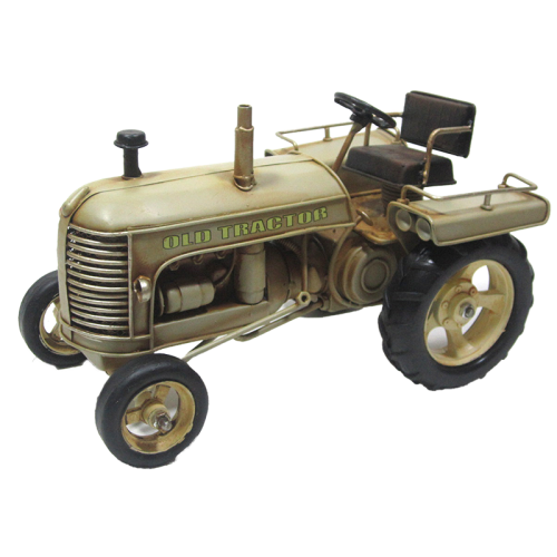 Olden Days Hand- Painted Metal Tractor Greige - 25cms