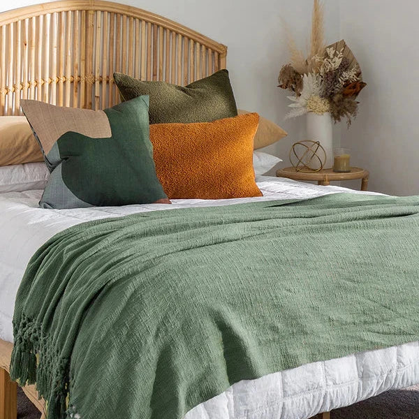 Olive Green Boucle Cushion with Feather Insert - 60x60cms