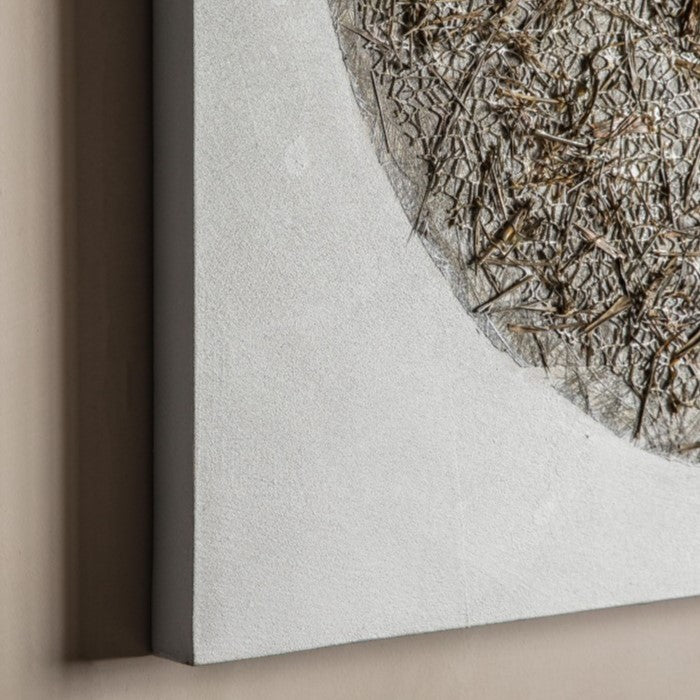 Orbital Elegance Textured Pieces on White Canvas