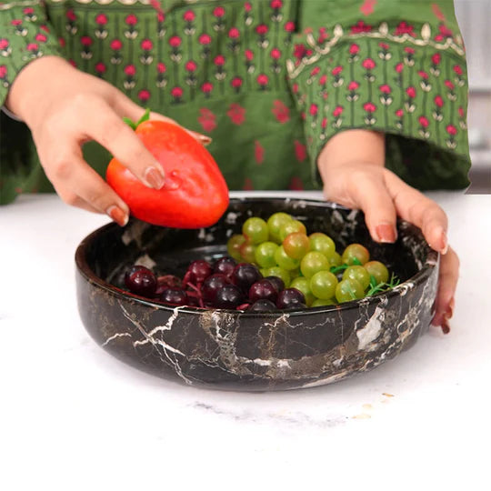Organic Shape Marble Natural Serving Bowl - Black