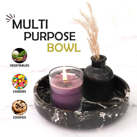 Organic Shape Marble Natural Serving Bowl - Black