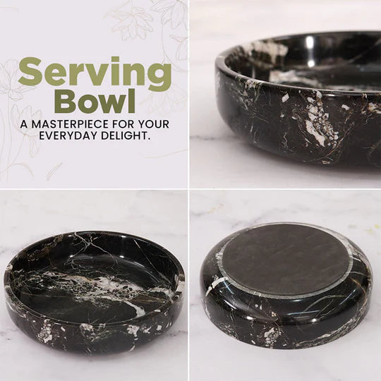 Organic Shape Marble Natural Serving Bowl - Black
