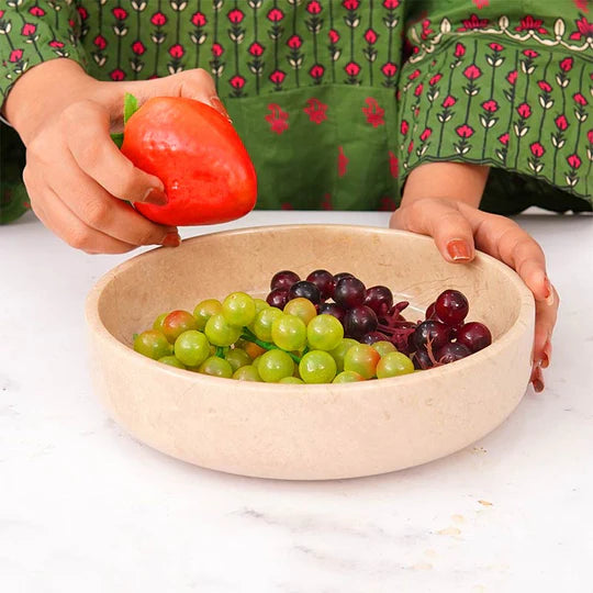 Organic Shape Marble Natural Serving Bowl - Cream