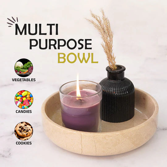 Organic Shape Marble Natural Serving Bowl - Cream