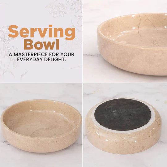 Organic Shape Marble Natural Serving Bowl - Cream