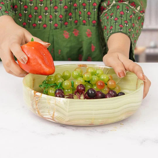 Organic Shape Marble Natural Serving Bowl - Green