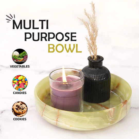 Organic Shape Marble Natural Serving Bowl - Green