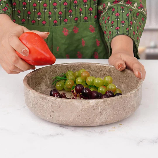 Organic Shape Marble Natural Serving Bowl - Grey
