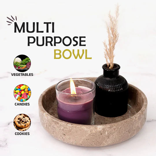 Organic Shape Marble Natural Serving Bowl - Grey