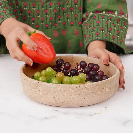 Organic Shape Marble Natural Serving Bowl - Light Brown