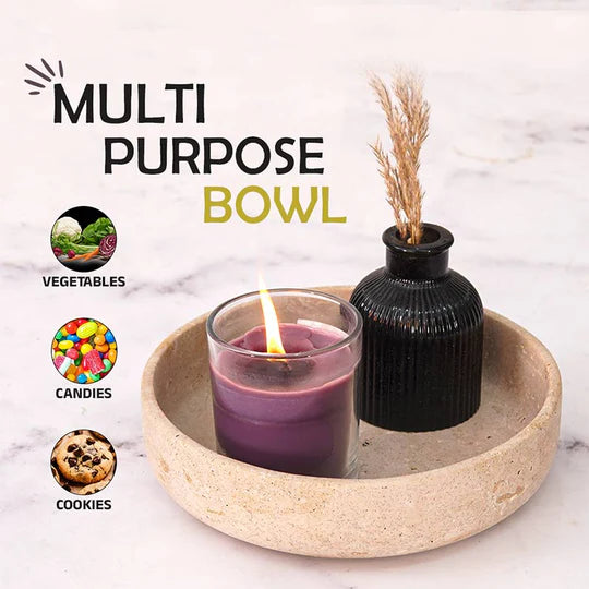 Organic Shape Marble Natural Serving Bowl - Light Brown