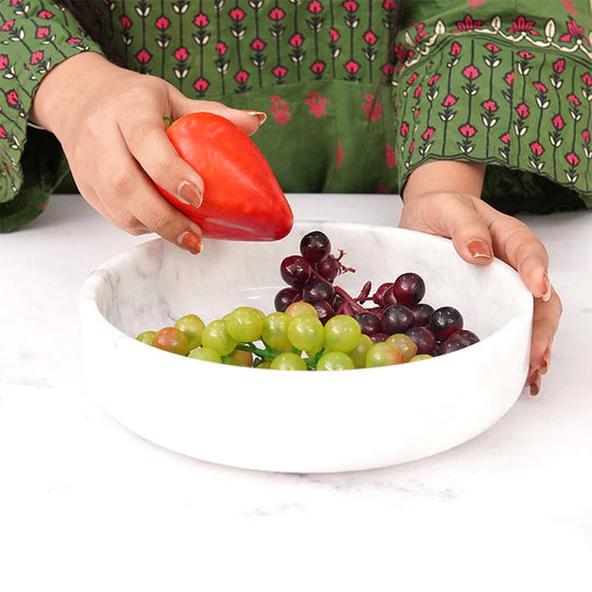 Organic Shape Marble Natural Serving Bowl - White