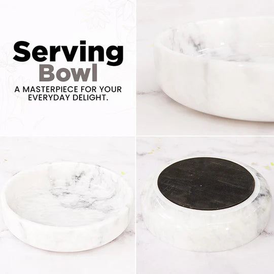 Organic Shape Marble Natural Serving Bowl - White