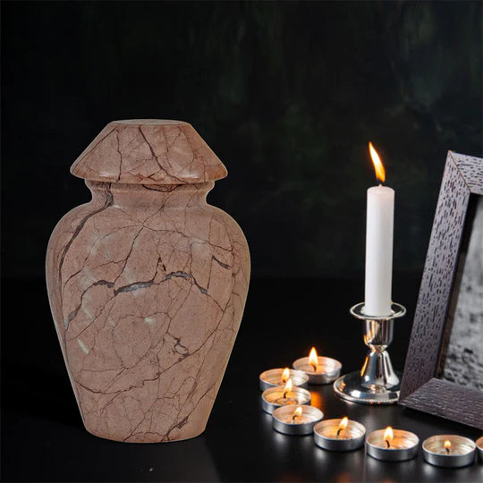 Ornate Marble Traditional Urn - Brown