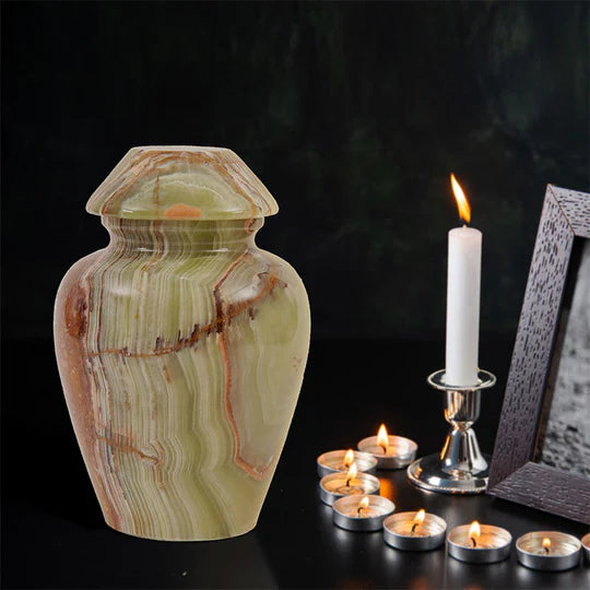 Ornate Marble Traditional Urn - Green