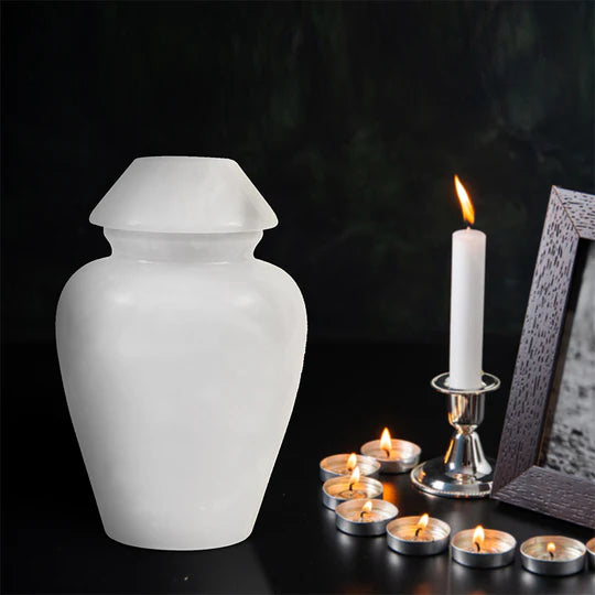 Ornate Marble Traditional Urn - White