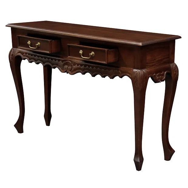 Ornately Carved 2 Drawer Sofa Table - Brown