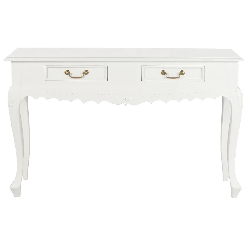 Ornately Carved 2 Drawer Sofa Table - White