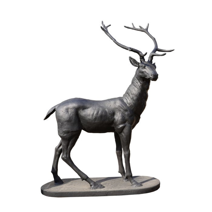Outdoor Cast Iron Stag Heads Right Statue - Black