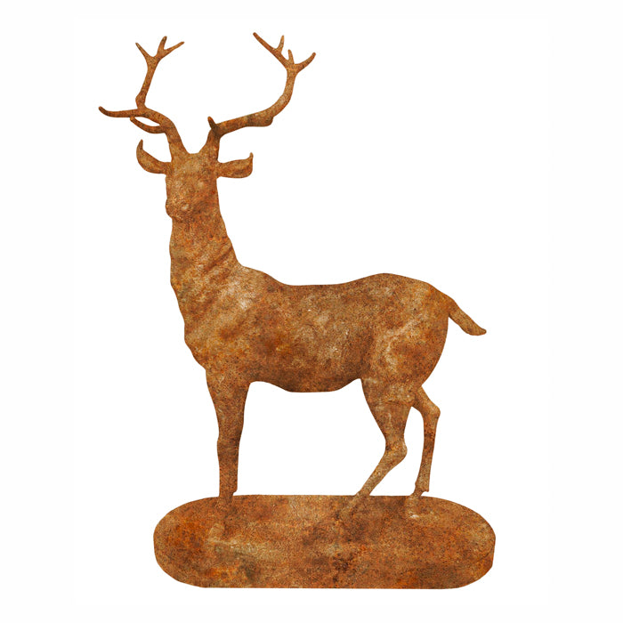 Outdoor Cast Iron Stag Heads Left Statue-Rusty Finish