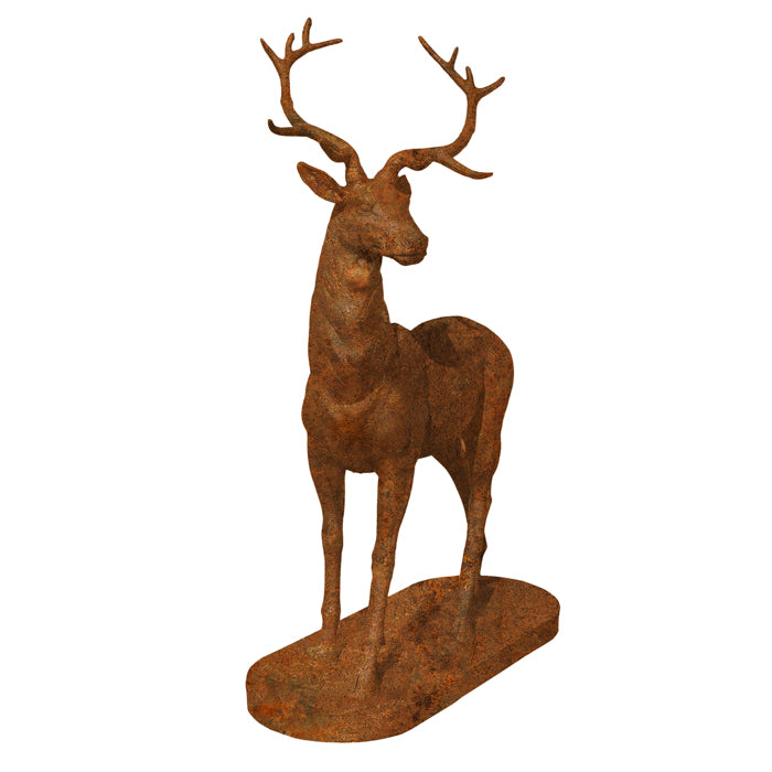 Outdoor Cast Iron Stag Heads Left Statue-Rusty Finish
