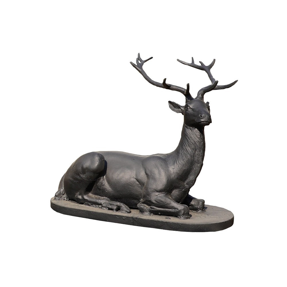 Outdoor Cast Iron Sitting Stag Statue - Black