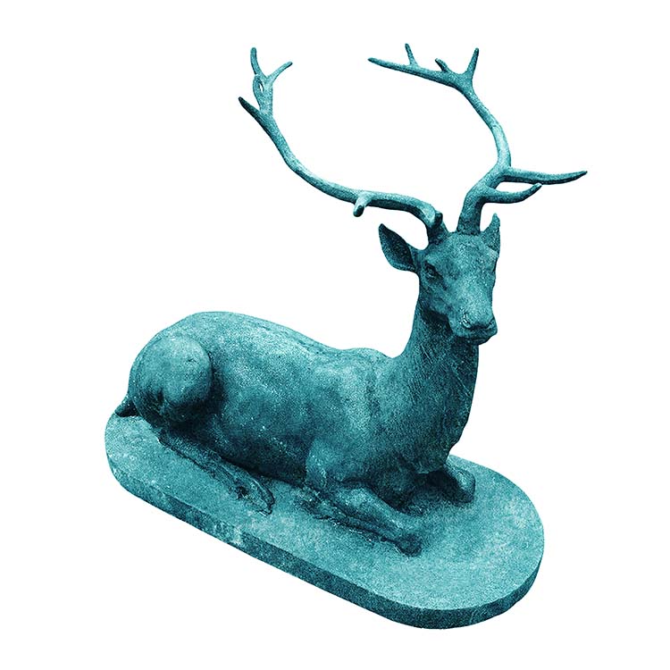 Outdoor Cast Iron Sitting Stag Statue - Verdigris