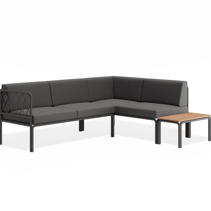 Outdoor Charcoal Corner Sofa - Granite Grey Cushion with Teak Top