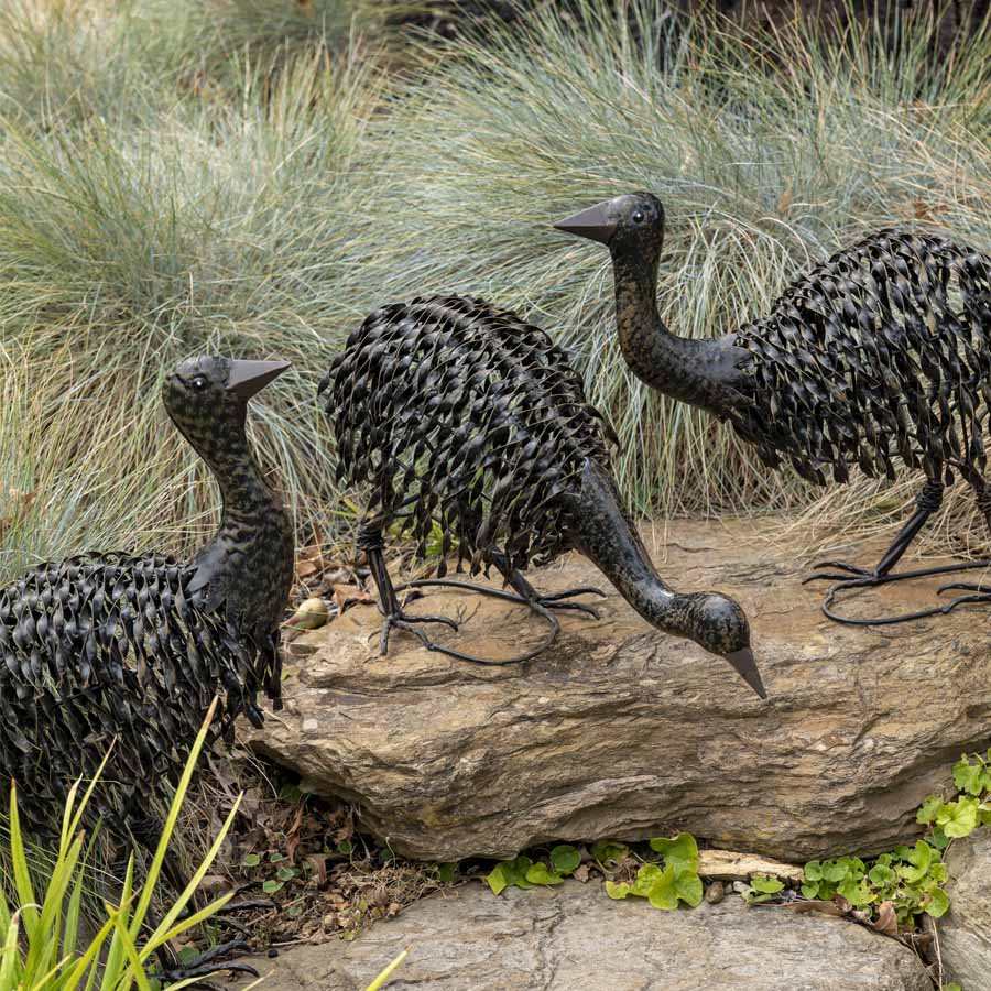 Outdoor Metal Decor Emu Chicks Set of 3