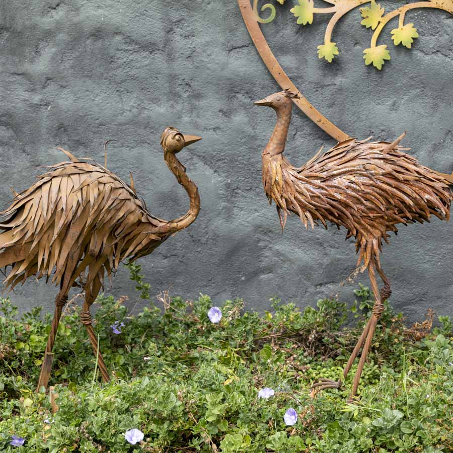 Outdoor Metal Statue Set of 2 Emus