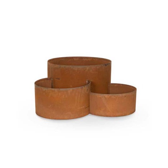 Outdoor Rustic Metal Cylindrical Nesting Drums Set of 3
