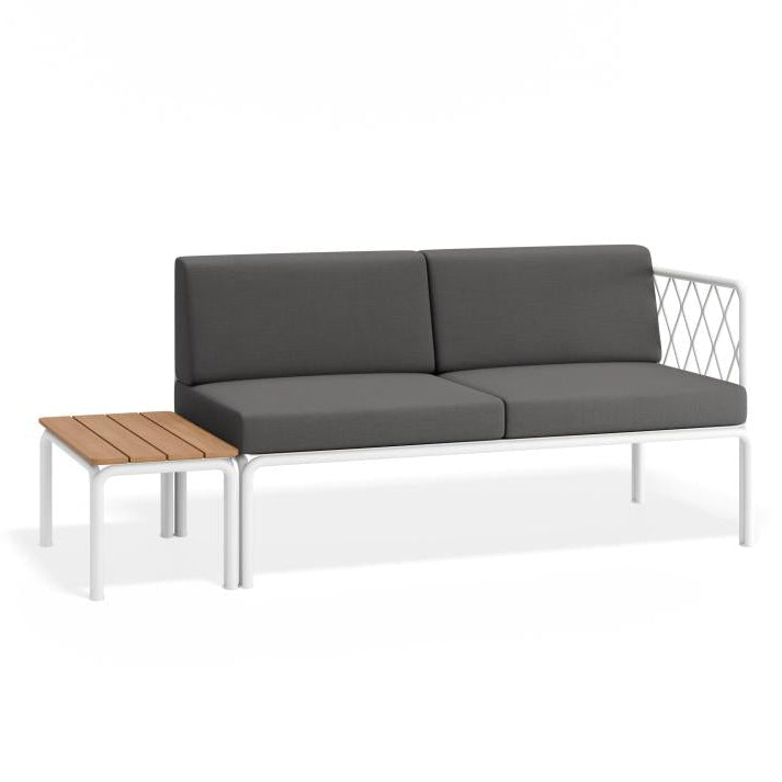Outdoor White 2-Seater Cushion Sofa with Teak Top - Granite Grey